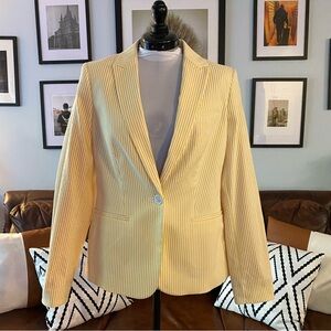 NWT Tommy Hilfiger  Striped Yellow White Blazer Jacket Elbow Patch Size Large